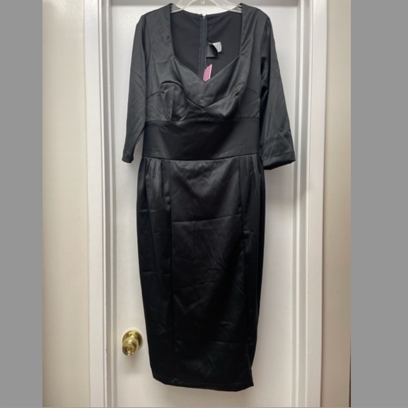 NWT Pinup Couture Black Satin Mona Retro Dress - Picture 3 of 12